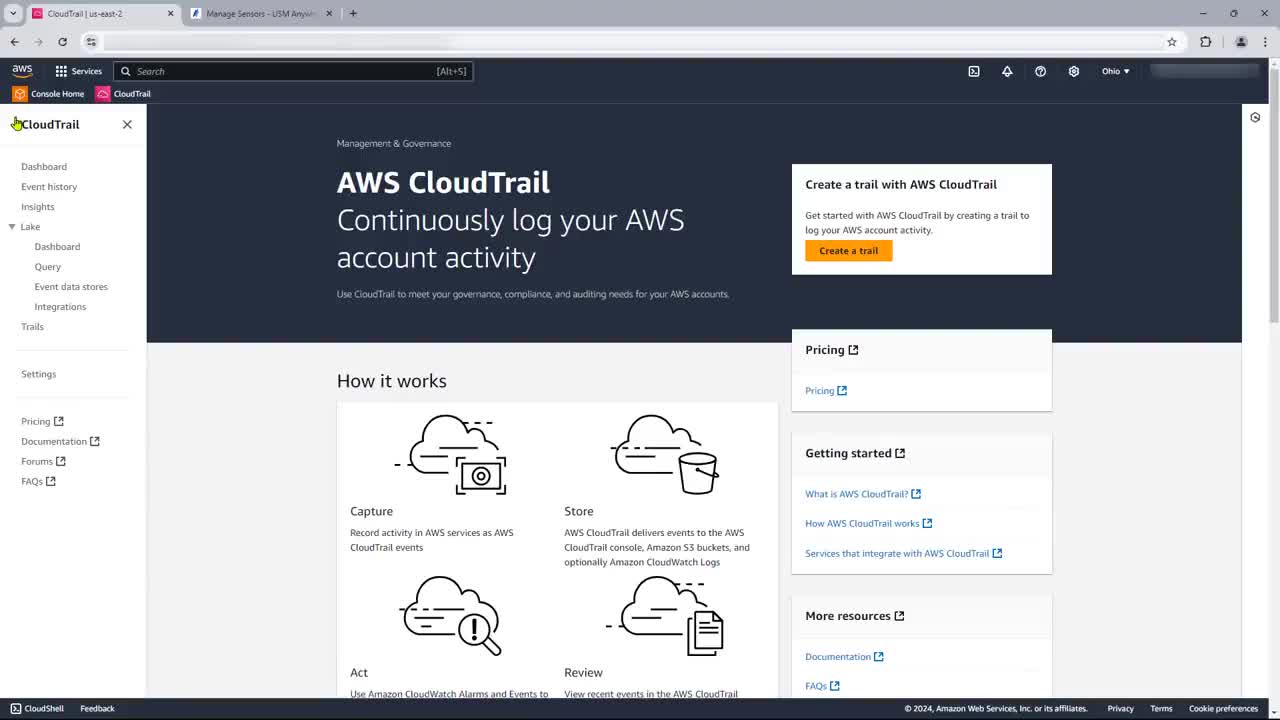 Configuring CloudTrail (AWS)