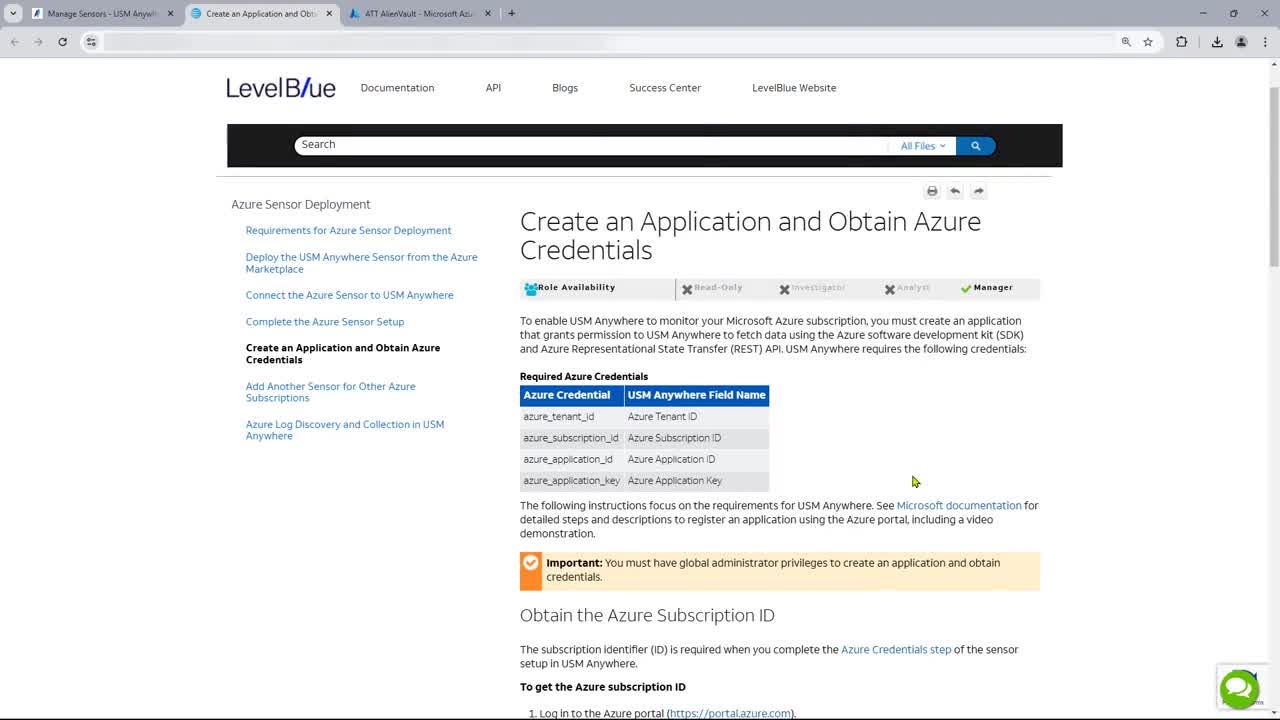 >Configuring Azure Sensor Credentials