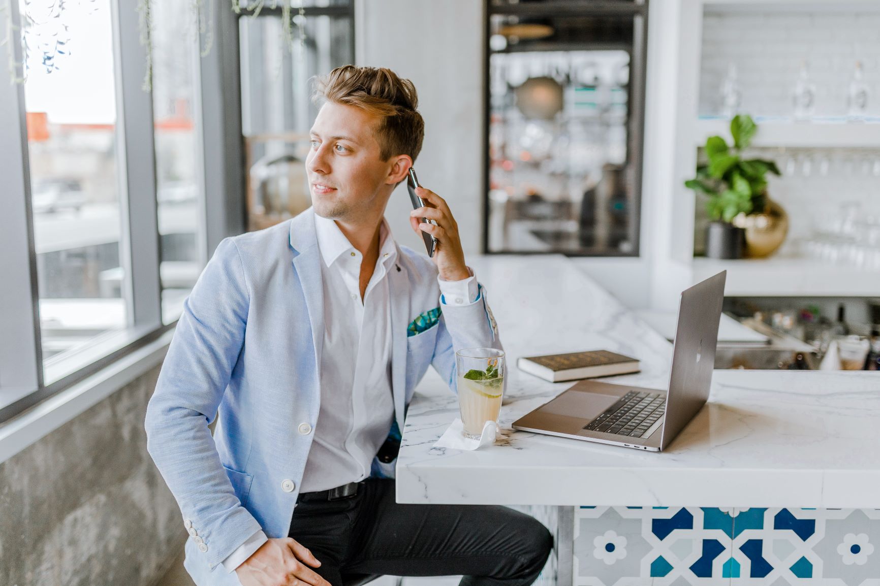 young man working from home